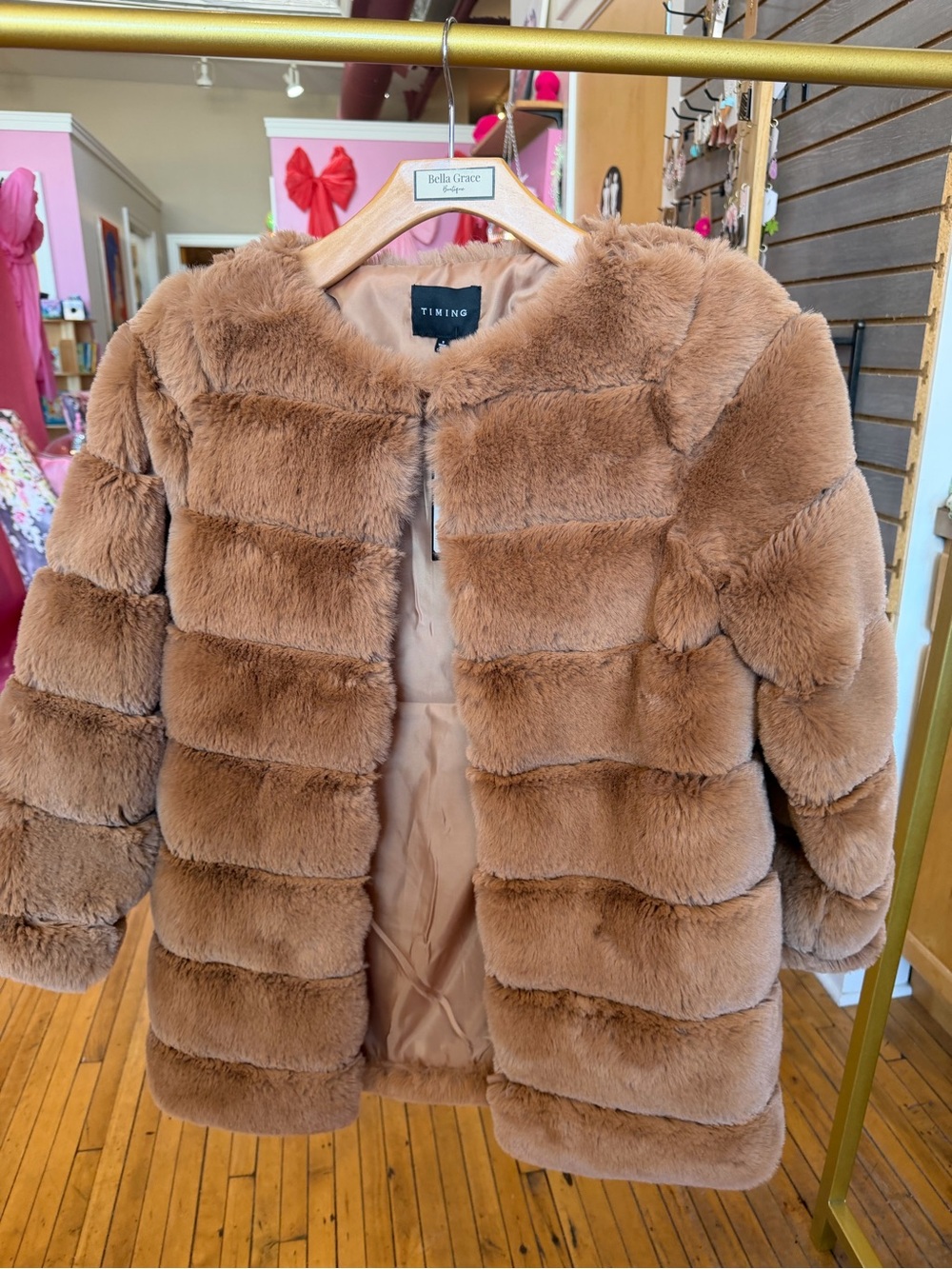 Timing Plush Faux Fur Puffer Coat - Brown